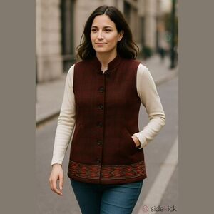 Ekaa Women's Vest Handmade Lined Pockets Black and Red Size 44 / XL